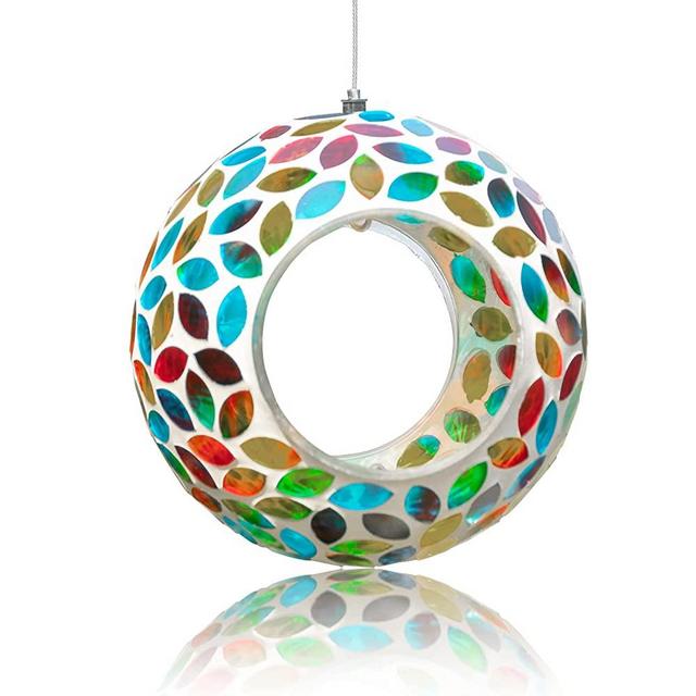 Yinns Bird Feeder - Hanging Mosaic Glass Bird Feeder, Round Fly Through Bird Feeder with Oval Stained Glass, Outdoor Garden Decor, 6.5-inch