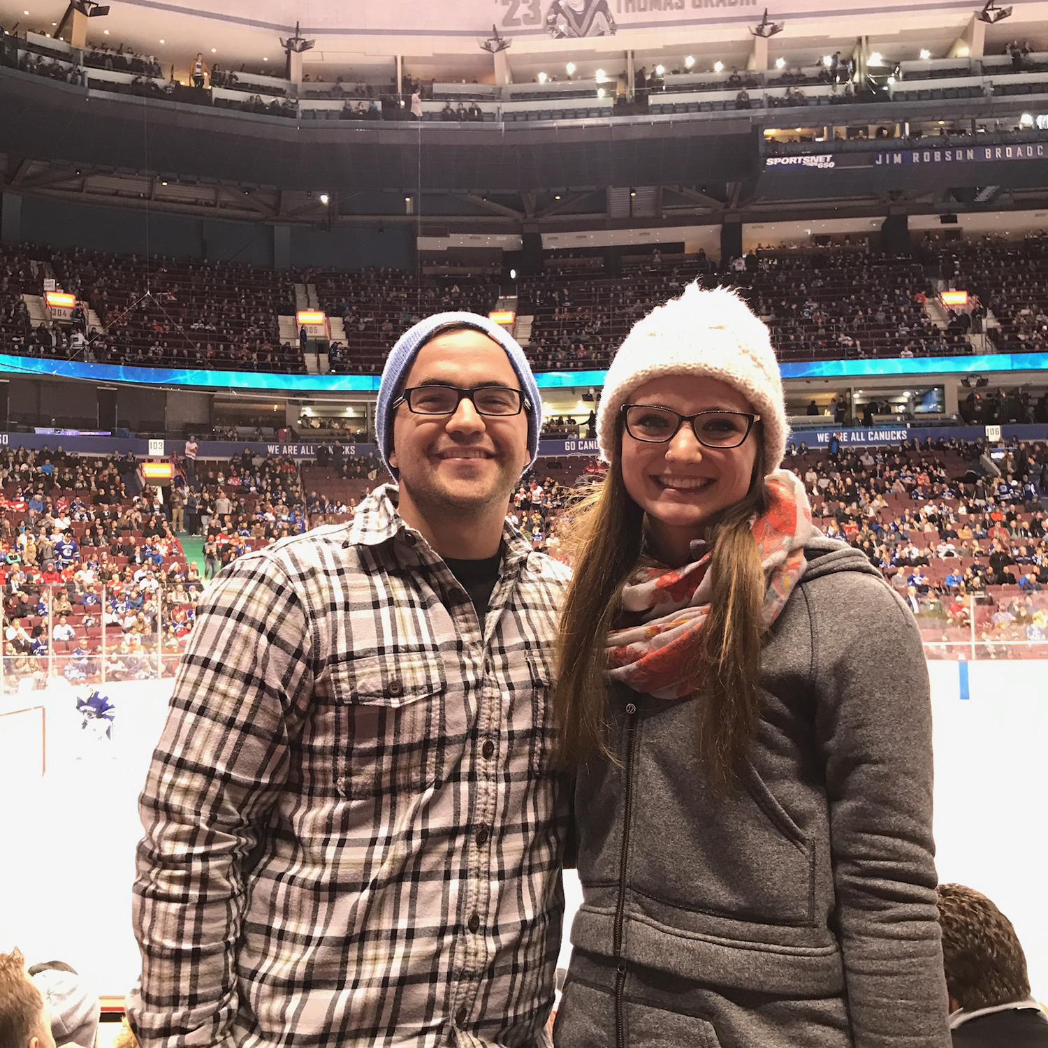 Our first Canucks hockey game together, in Vancouver, B.C., 2017