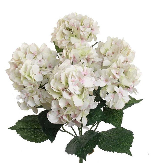 Larksilk Hydrangea Silk Flowers Plant, White Pink, Indoor Home Decor, Outdoor Plant, Wedding, Centerpieces, Bouquets, 2-Pack, Artificial Hydrangeas Bush with 7 Large Gorgeous Bloom Clusters