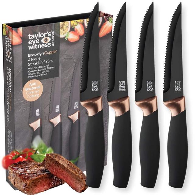 Taylors Eye Witness Brooklyn 4 Piece Steak Knife Set in Black and Copper