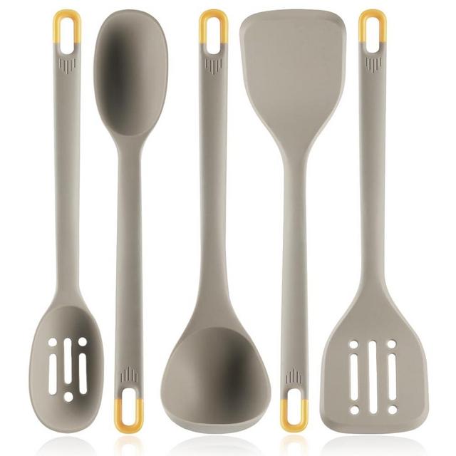 Silicone Kitchen Cooking Utensils Set: MOACC Heat Resistant 13inch Long Kitchen Gadgets, BPA Free Non Stick Rubber Cook Accessories For Food Prep, Frying, Serving, Basting (Light Grey)