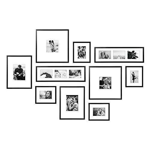 ArtbyHannah 10 Pack Framed Large Black and White Picture Frame Set Wall Art Decor with Decorative Classic Family Photo Prints for Gallery Wall Kit & Hanging Template for Bedroom Living Room Bathroom Decoration