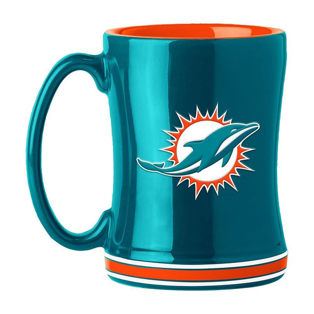 Logo Brands 617-C14RM: Miami Dolphins 14oz Relief Mug