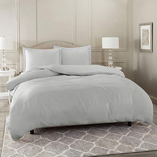 Nestl Bedding Duvet Cover 3 Piece Set – Ultra Soft Double Brushed Microfiber Hotel Collection – Comforter Cover with Button Closure and 2 Pillow Shams, Silver - King 90"x104"