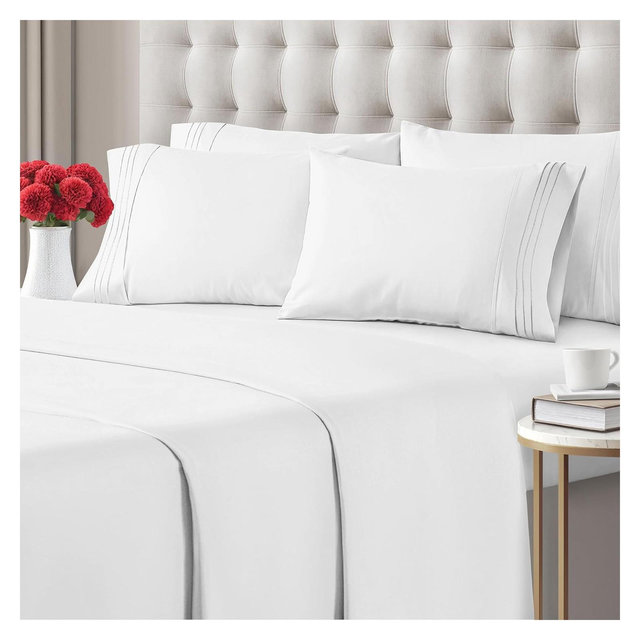 CGK Linens 6 Piece Microfiber Solid Sheet Set in White, Size King