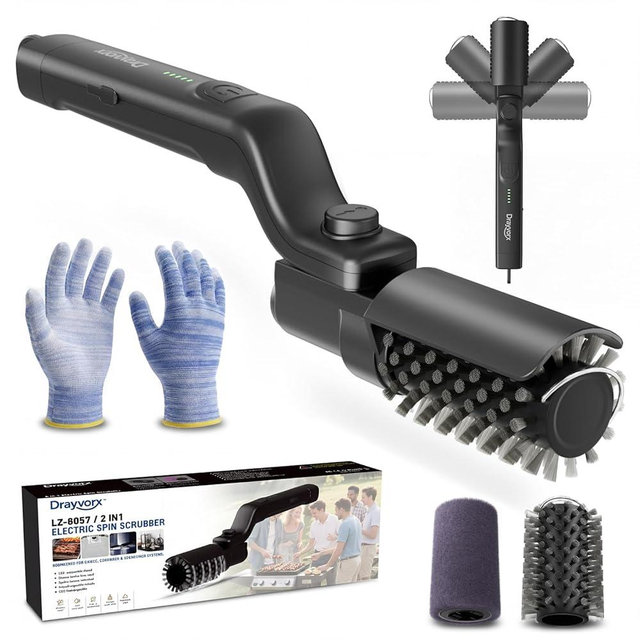 Electric Grill Brush, High-Torque Power Grill Brush with 3-Speed Modes, 20kg Max Torque BBQ Cleaner Safe for Porcelain Cast Iron Stainless Steel, Reinforced Steel Bristles, Type-C Rechargeable