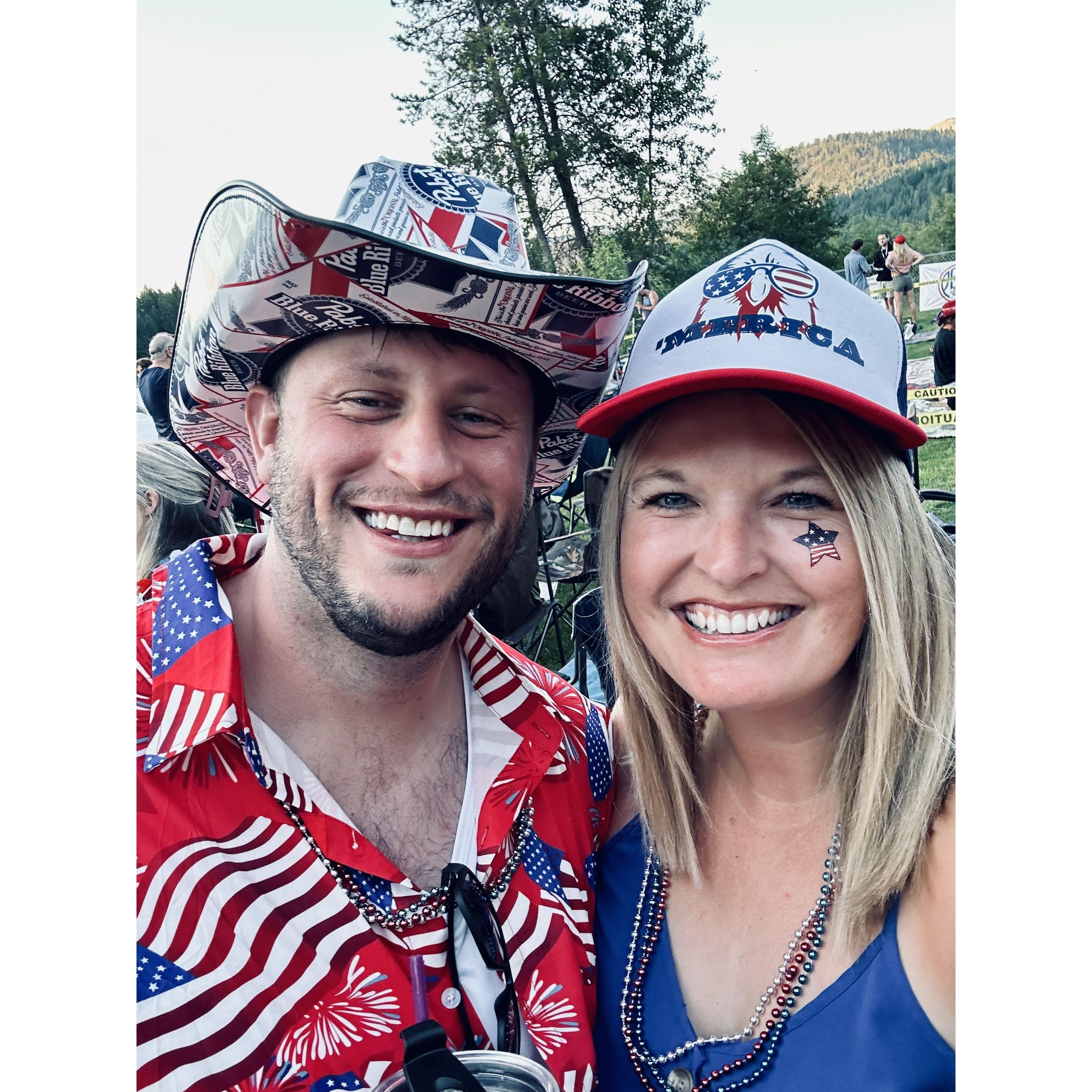 Showing our patriotism at the annual Fourth of July Party with friends!