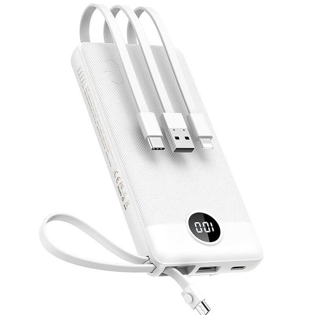 VEEKTOMX Portable Charger with Built in Cables 10000mAh, USB C Power Bank with 5 Outputs and LED Display, Small & Slim Battery Pack Compatible with iPhone/iPad/Samsung and Android Devices for Travel