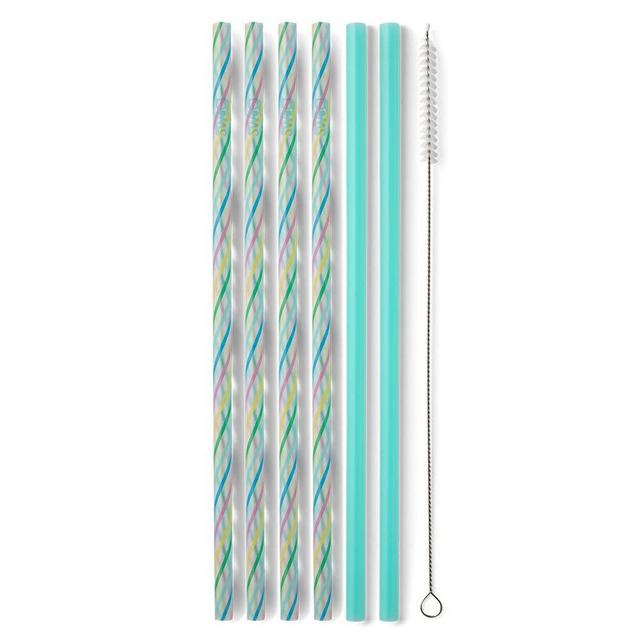 Swig Life Reusable Straws Rainbow + Aqua Tall Straw Set & Cleaning Brush, Each Straw is 10.25 inch Long (Fits Swig Life 20oz Tumblers, 22oz Tumblers, and 32oz Tumblers)