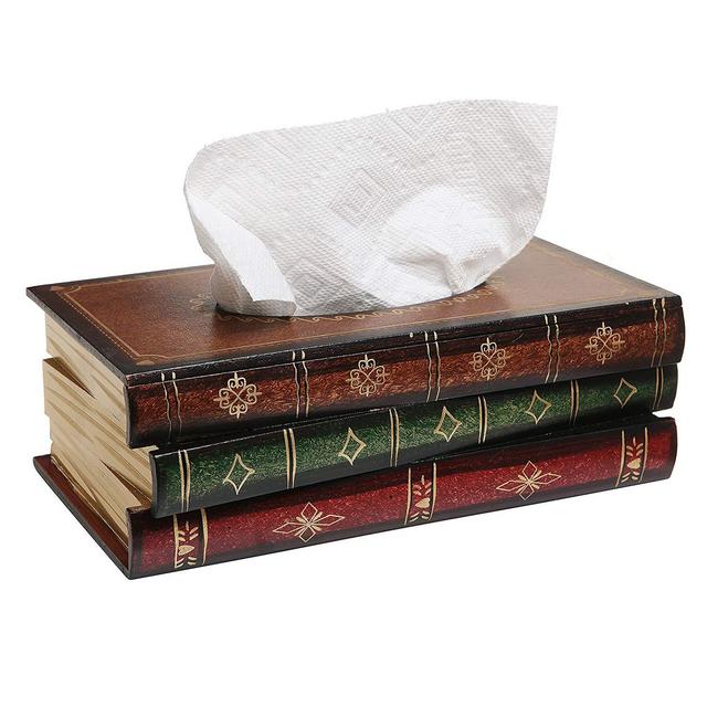 MyGift Antique Book Design Wood Bathroom Facial Tissue Dispenser Box Cover/Novelty Napkin Holder