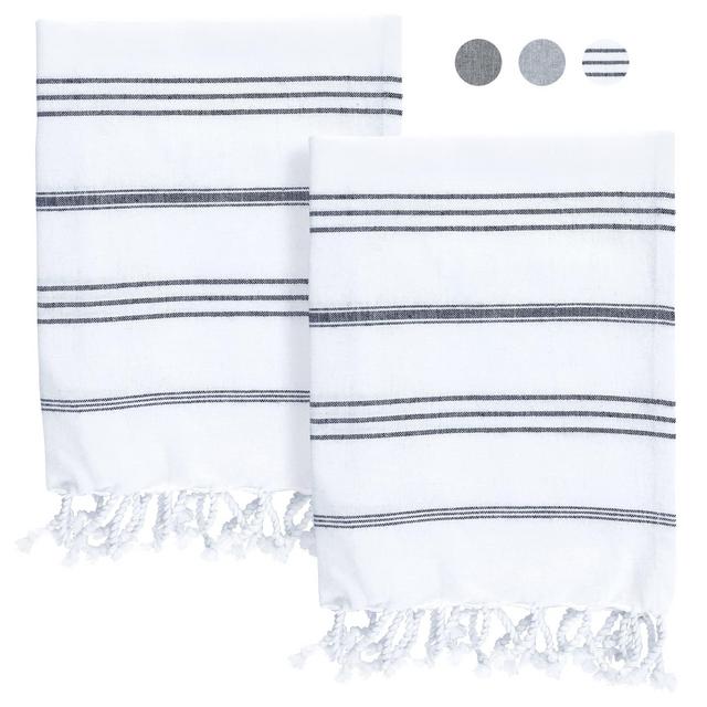 Blutao River Farmhouse Boho Hand Towels for Bathroom Kitchen with Tassels - Decorative Bath Kitchen Hand Towels - 18x40 Black and White Hand Towels Set of 2