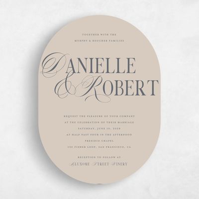 Brown Oval Wedding Invitation - Nevis Portrait