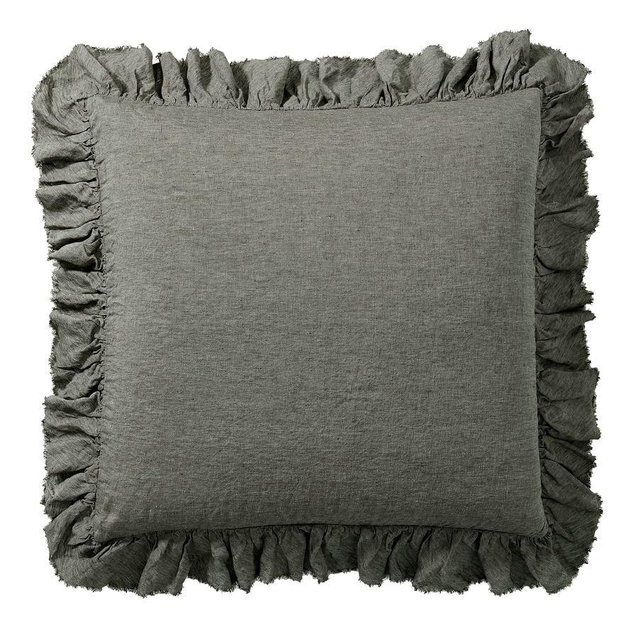Belgian Flax Linen Fringe Ruffle Sham, Dark Forest, Euro, Set of 2