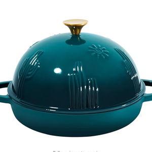 Bread Oven Cast Iron Bread Dutch Oven with Cloche Lid for Bread Baking Darkcyan Enameled Cast Iron Bread Oven with Dome Lid for Sourdough, 9.8 Inches