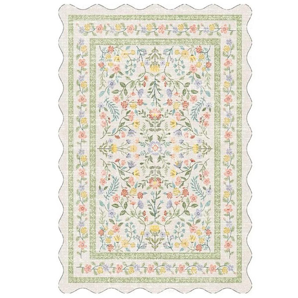 Scalloped Edge Floral Area Rug - 8x10 - OFF WHITE