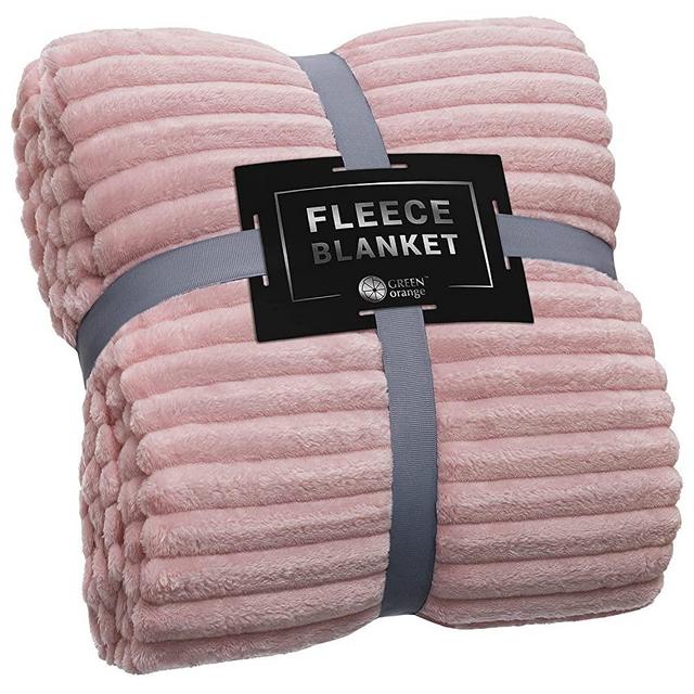 GREEN ORANGE Fleece Blanket Twin Size – 60x80, Lightweight, Light Pink – Soft, Plush, Fluffy, Warm, Cozy – Perfect Throw for Couch, Bed, Sofa