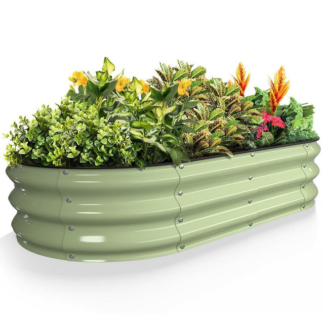 Kesfitt Raised Garden Bed Kit,Outdoor Galvanized Planter Raised Boxes with Safety Edging and Gloves,Large Metal Raised Garden Beds for Gardening Vegetables,Fruits,Flower(4x2x1FT)