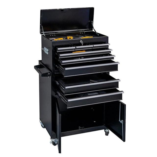 WAYTRIM 8-Drawer Rolling Tool Chest, Tool Storage Cabinet, Detachable Organizer Combo, Side Hooks & Drawer Liners, w/Wheels Lock & Key, Tool Storage Organizer Box for Garage, Repair Shop (Black)