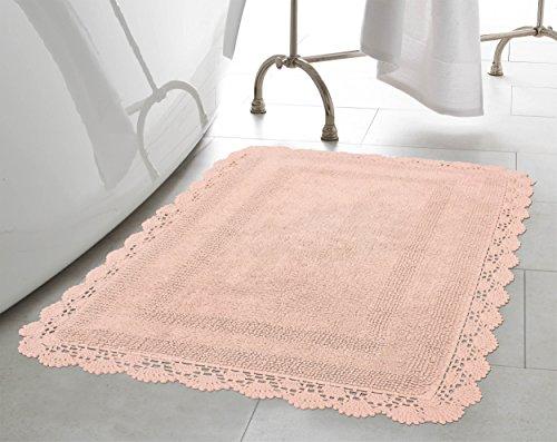 Laura Ashley Crochet Cotton 17x24/21x34 in. 2-Piece Bath Rug Set, Blush