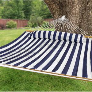 Sunnydaze Decor Sunnydaze Extra Large Quilted Hammock with Spreader Bars - 2-Person Hammock for Outside - Blue and White Stripe