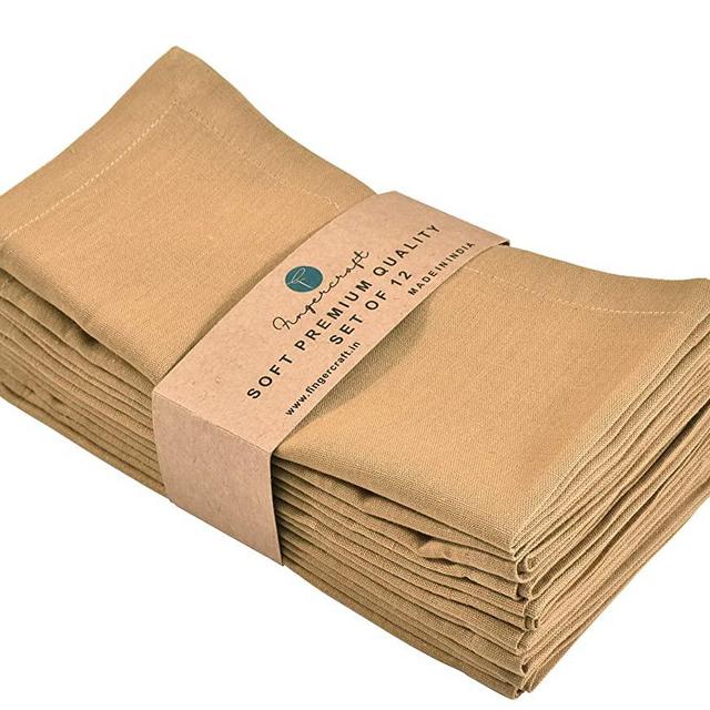 FINGERCRAFT Cloth Napkins, Cotton Linen Blend,12 Pack Easter Special,Beige Premium Quality, Mitered Corners for Restaurant Home Every Day Use Napkins are Pre Shrunk and Good Absorbency Beige/Gold