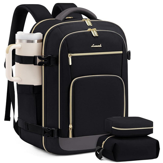 LOVEVOOK Carry On Travel Backpack For Women Men Flight Approved, 40L Personal Item Backpack for Airplanes, Business Weekender Overnight Daypack Fits 17 Inch Laptop, with 2 Packing Cubes, Black Grey