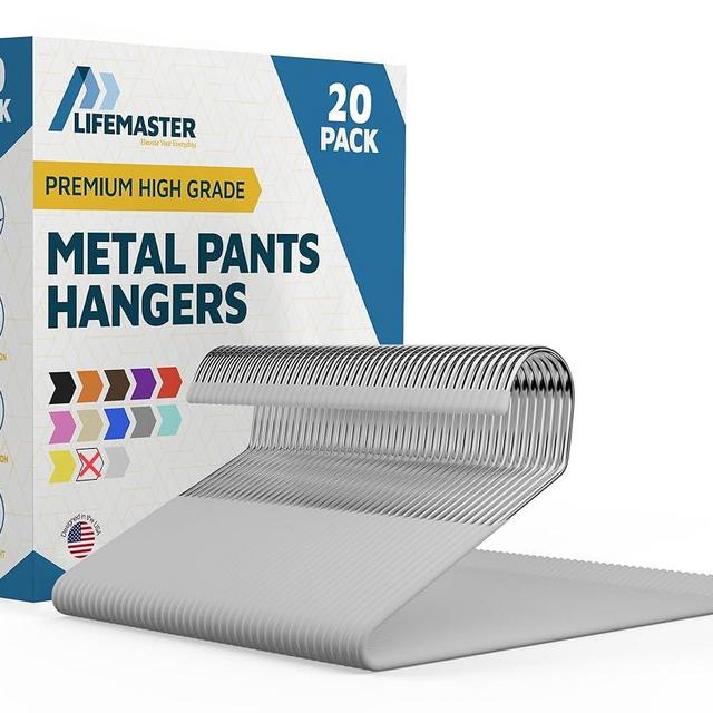 Lifemaster Metal Pants Hanger Set - 20 Pieces Elegant Non-Slip Closet Space Saving Hanger Set for Pants, Trouser, Blankets, and Jeans with Open Ended Sleek Design - White