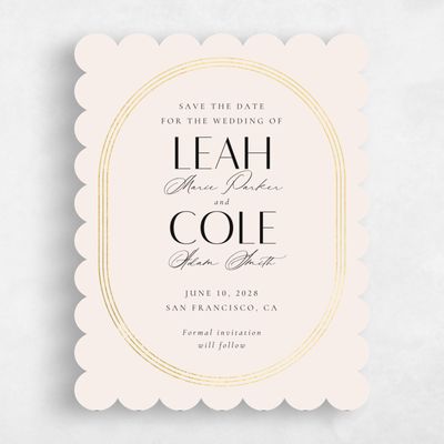 Beige Scalloped Wedding Save the Date - Tatum Portrait Foil