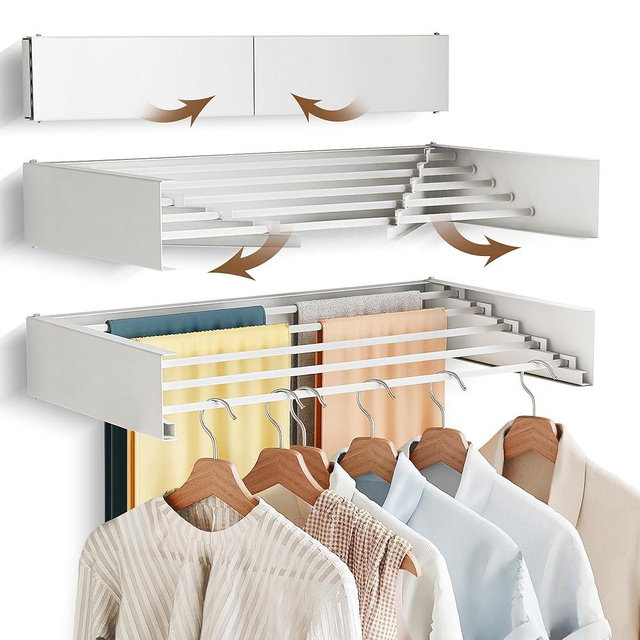 BOQORAD Drying Rack Clothing,Clothes Drying Rack Wall Mounted,Collapsible Hanging Racks for Laundry,Laundry Drying Rack,Wall Mounted Clothes Rack(28"-White)
