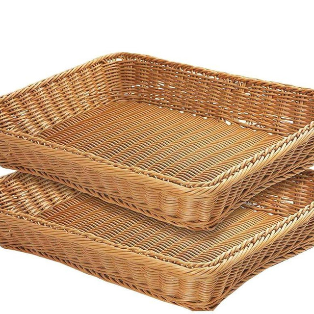 Teng Lang 15.8" Fruit Baskets Wicker Bread Basket, Woven Tabletop Food Fruit Vegetables Serving, Restaurant Serving Basket,Brown(2 PACKS)