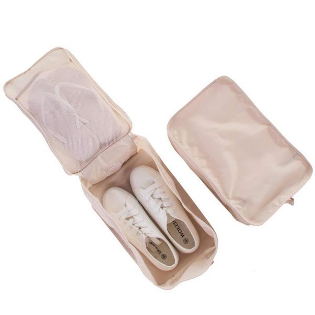 Travel Shoe Bags, Foldable Waterproof Shoe Puches Organizer-Double Layer (Beige2)