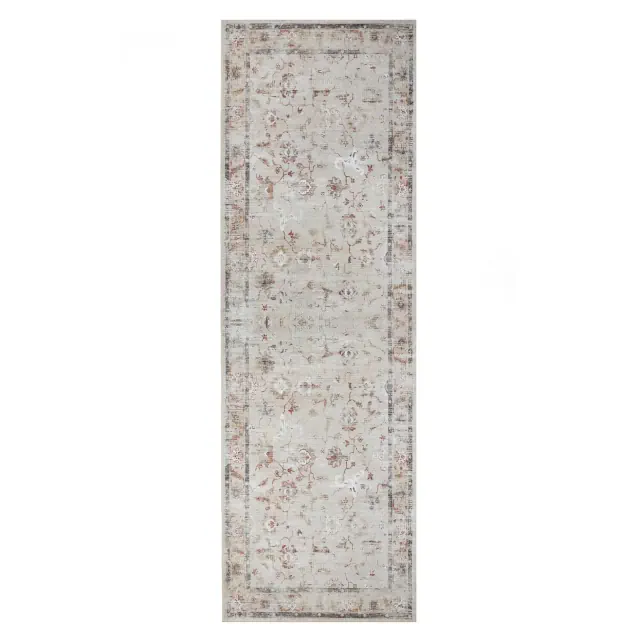Floral Scroll Non-Slip Machine Washable Indoor Area Rug or Runner, 2'7"x10', Cream - Blue Nile Mills