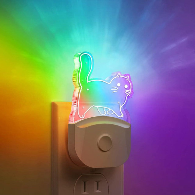 DORESshop Cat Night Light [2 Pack], Kids Night Light with 8-Color RGB, Plug in, Dusk-to-Dawn Sensor, Rainbow LED Baby Night Light for Bathroom, Cute Room Decor,Boys Girls Gift