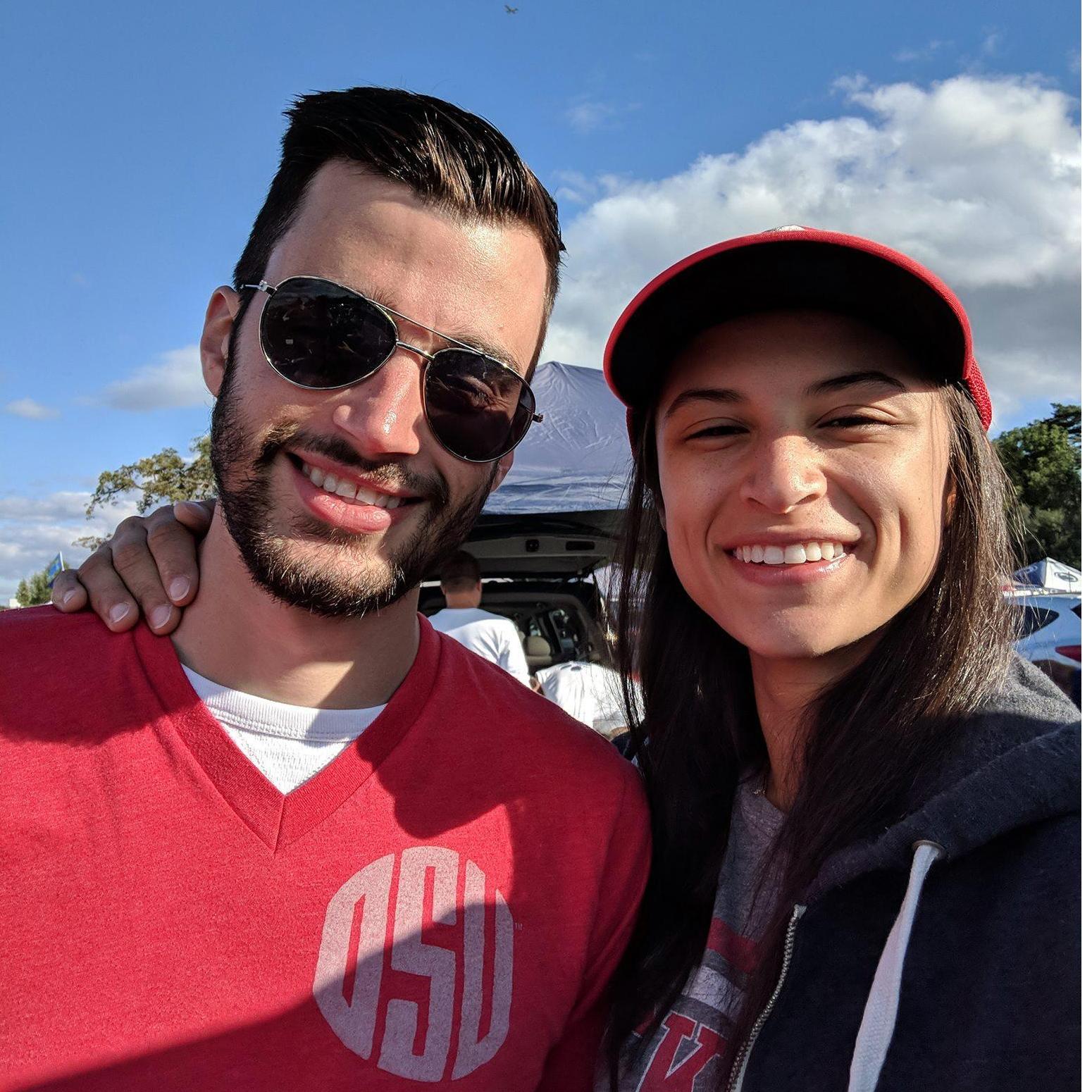 Aislinn pretending to be an Ohio State fan to appease Matt, 2018
