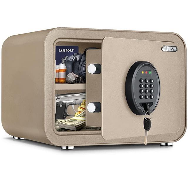ISLANDSAFE Fireproof Small Safe Box Deluxe Digital Electronic Keypad Lock Safes 0.8 Cuft Cabinet Safes Security Lock Box for Office Hotel Cash Money Jewelry Home, (0.8cuft Sand)