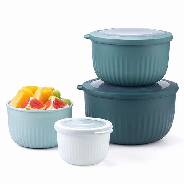 COOK WITH COLOR Prep Bowls with Lids- 8 Piece Nesting Plastic Small Mixing Bowl Set with Lids (Teal Ombre)