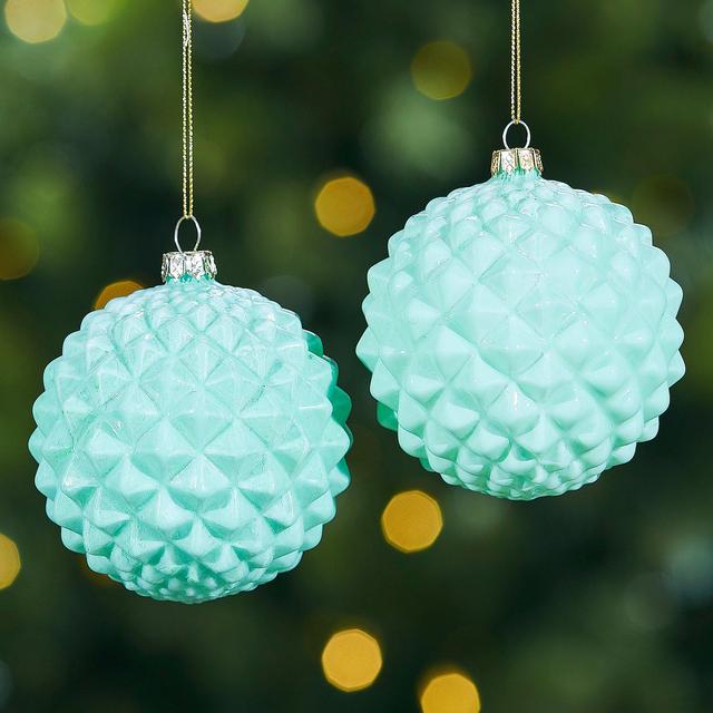 Southern LivingBaking Spirits Bright Collection Studded Milk Glass Ball Ornament 2-Piece Set