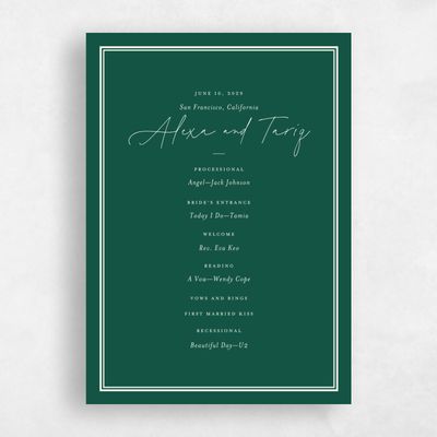Green Simple Wedding Program - Micah