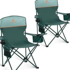 ALPHA CAMP Camping Chair 2 Pack Portable Chair with 3-Can Cooler Folding Chair with Side Pocket and Cup Holder, Collapsible for Camping, Tailgates, Beach, Fishing and Sports,2PC