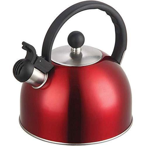 2 Liter Stainless Steel Whistling Tea Kettle - Modern Stainless Steel Whistling Tea Pot for Stovetop with Cool Grip Ergonomic Handle (Red)