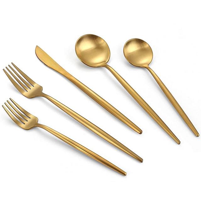 VANVRO Matte Gold Silverware Set, 20-Piece Stainless Steel Flatware Set, Tableware Cutlery Set Service for 4, Satin Finish Utensils Set, Knife Fork Spoon Set for Home and Restaurant, Dishwasher Safe