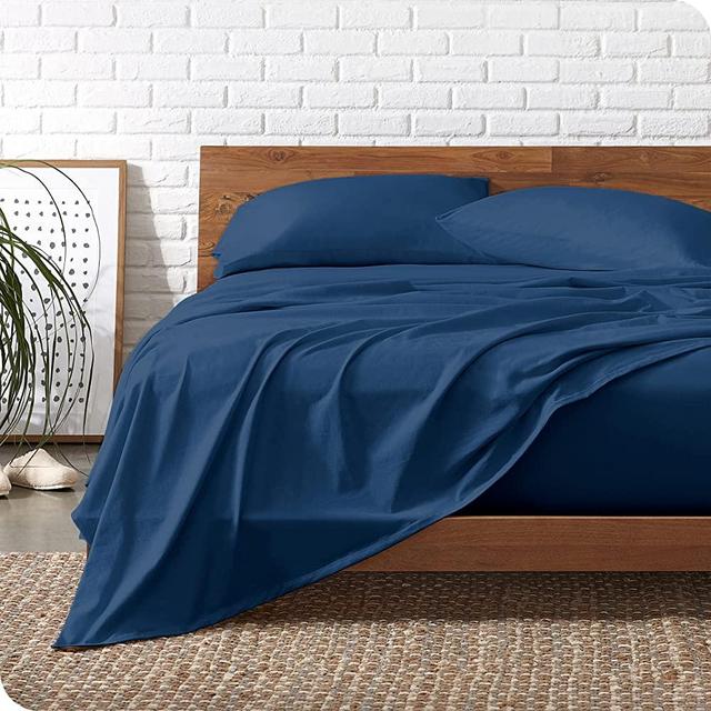Bare Home 100% Organic Cotton Jersey Sheet Set, Ultra Soft, 100% Cotton - Sheet Set & Pillowcases - Deep Pocket Bed Sheets (Queen, Dark Blue)