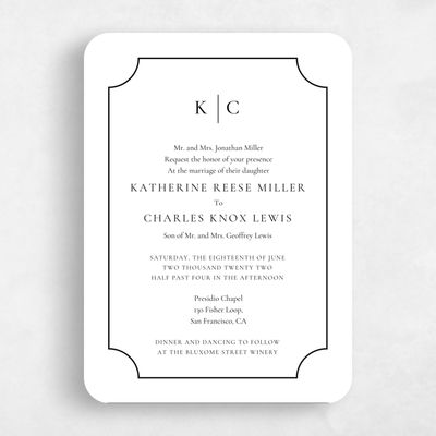 Black Rounded Wedding Invitation - Blake Frame Letterpress