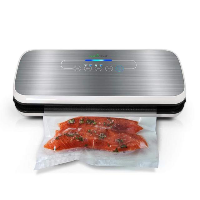 NutriChef PKVS Sealer | Automatic Vacuum Air Sealing System Preservation w/Starter Kit | Compact Design | Lab Tested | Dry Moist Food Modes | Led Indicator Lights, 12", Silver