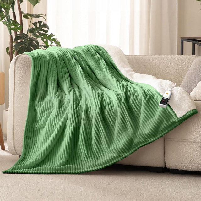 Reaks Electric Heated Blanket Twin, Silky Soft Flannel & Sherpa Twin Electric Blanket with 9 Heat Levels & 2-10 Hours Auto Off, Warm Gifts for Women Mom Grandma, ETL Certified (62x84 inches, Green)