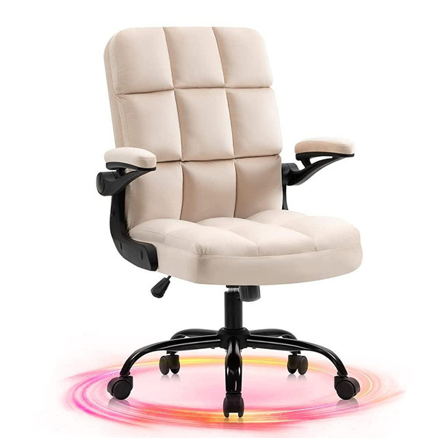 SEATZONE Home Office Chair, Velvet Fabric Comfortable Computer Desk Chair Ergonomic Executive Chair with Lumbar Support, Beige