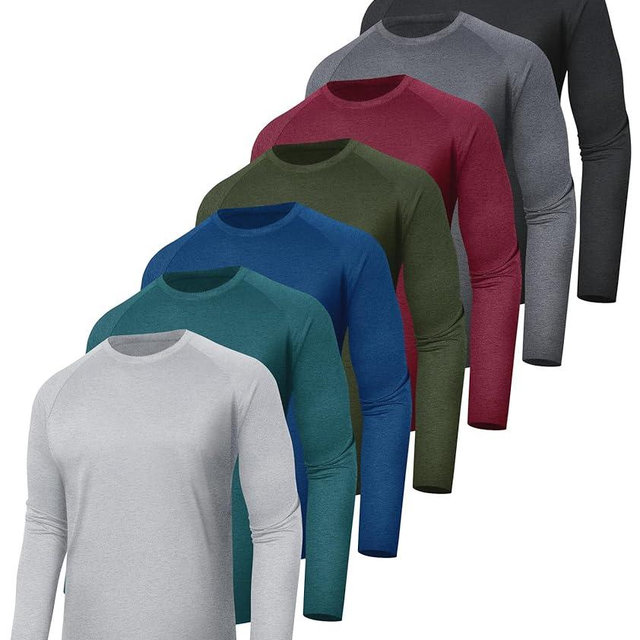 7 Pack Long Sleeve Shirts for Men - Quick Dry Moisture Wicking Sun Protection UV UPF T-Shirts for Fishing Workout Gym