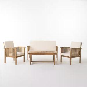 Carolina Brown 4-Piece Wood Outdoor Patio Conversation Set with Beige Cushions