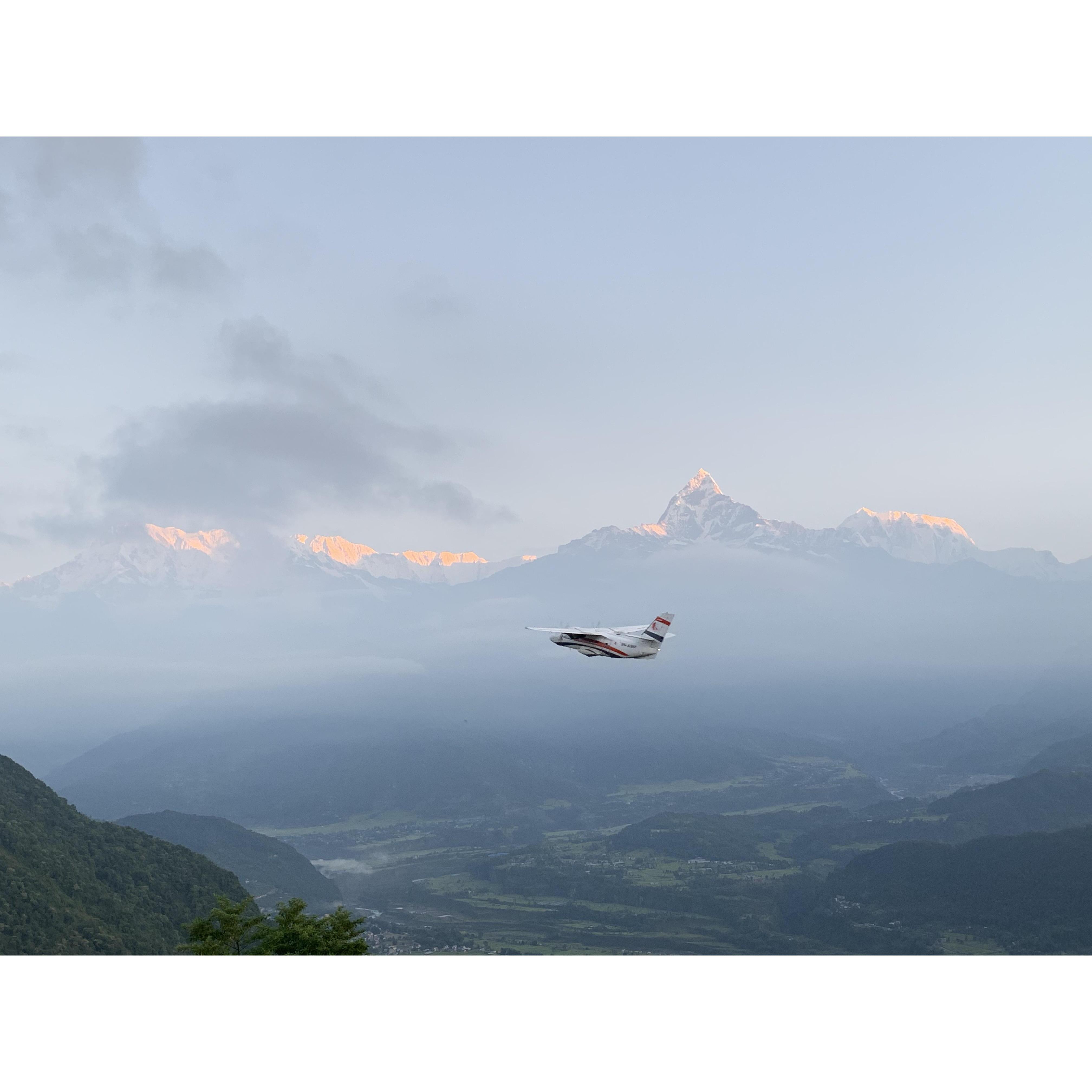 Sarangkot mountain range in Pokhara, Nepal. We got up at 5:30 in the morning and drove up the mountain to see the beautiful sunset. It was worth it!