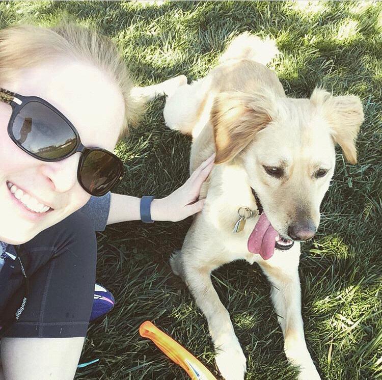 Bridesmaid Laura and her puppy, Luna